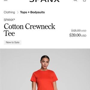 SPANX Vibrant Poppy Colored Cotton Crewneck Tee